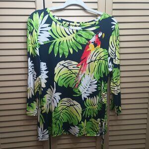 Ruby Road Tropical Parrot Floral 3/4 Sleeve Top, L.